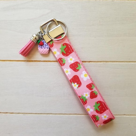 Strawberry shortcake keyfob, summer fruit wristlet - Picture 1 of 4
